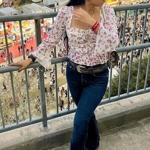 XS Purple Ruched Ruffled Blouse